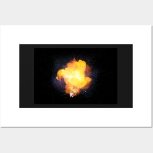 Realistic bright fiery bomb explosion with sparks and smoke Posters and Art